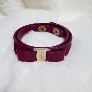 Salvatore Ferragamo Vara Bow Leather Gold Tone Double Wrap Bracelet